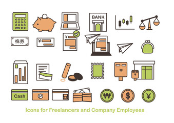 自営業者やフリーランスの仕事に関するアイコンのセット