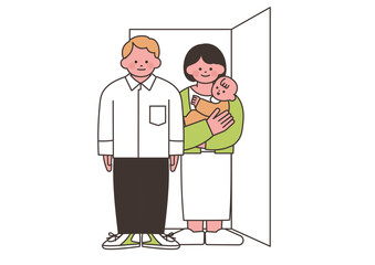 新しい家に引っ越した若い夫婦のイラスト