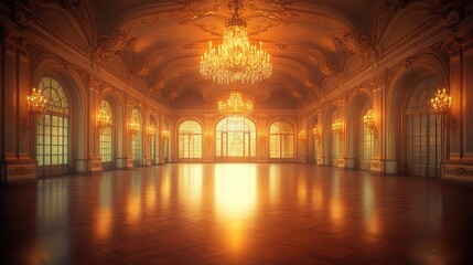 Obraz premium Grand Ballroom with Sunlight Streaming Through Windows