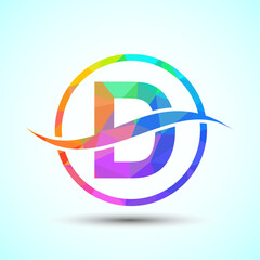 English alphabet D with swoosh or ocean wave logo design. Graphic alphabet symbol for corporate business identity