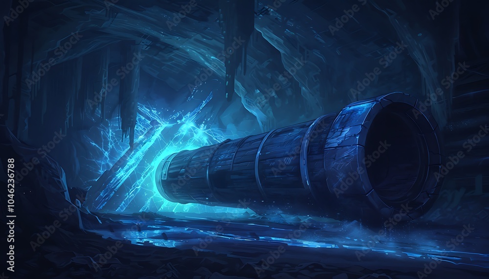 Aufkleber high-tech underground facility processing fossils into fuel with mechanical drills and glowing scree