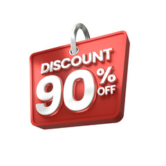 3d sales red and white discount price tag for composition 90 percent, amazing for product promotion