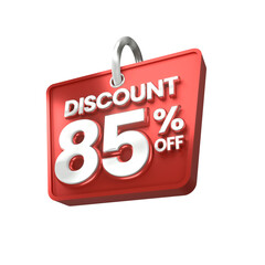 3d sales red and white discount price tag for composition 85 percent, amazing for product promotion