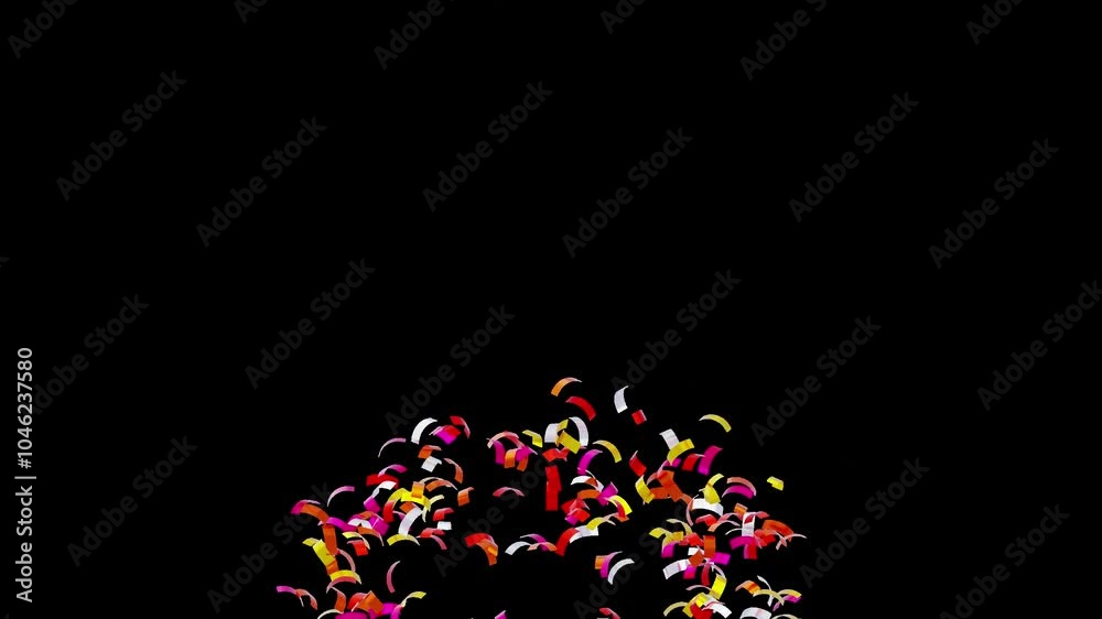 Poster 3d animation of create a festive atmosphere with confetti from the bottom in a circle | alpha channe