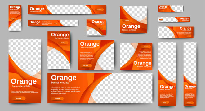 An elegant business web banner template featuring a orange background, complete with an image placeholder and a centralized text area for your message.
