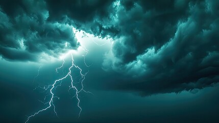 Fototapeta premium Dramatic storm clouds illuminated by lightning in a moody sky.