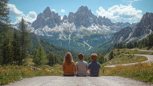 Family enjoying scenic mountain view road trip travel nature adventure vacation fami