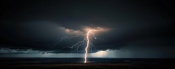 Dramatic lightning striking over dark ocean waters, intense storm atmosphere.