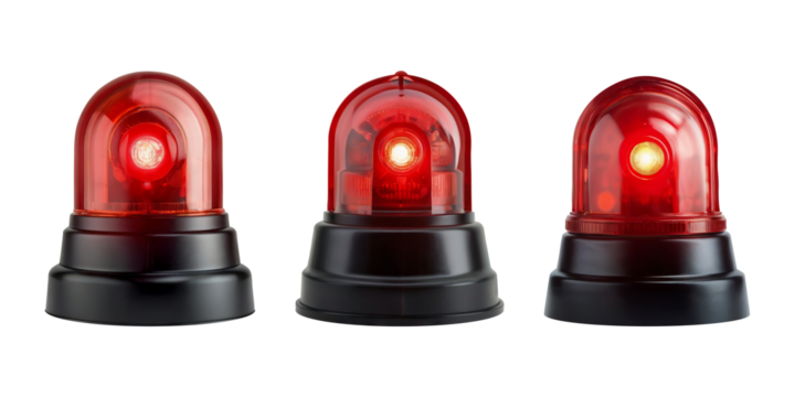 Set of red siren light on transparent background PNG Generative AI