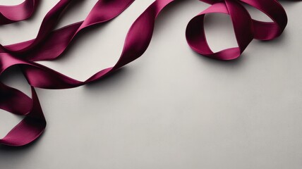 Elegant pink ribbon on smooth grey surface