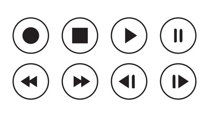 Media Player Buttons set. Media Player icons in circle isolated .interface multimedia symbols and audio, media player buttons, music speaker volume – vector illustration