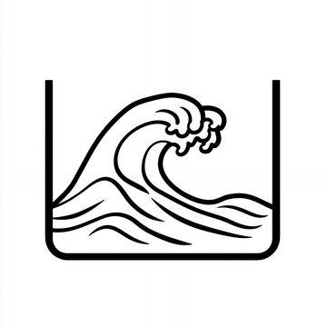 recommend clip art: A simple, line drawing of a crashing wave in a square frame.