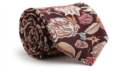 Floral patterned brown silk tie.