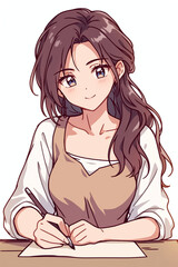 Anime Girl Writing in a Notebook - Digital Illustration