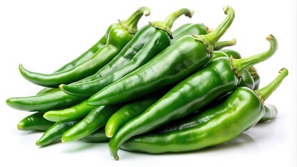 Studio shot of green chili peppers isolated on white background