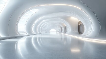 Obraz premium A sleek, futuristic hallway with smooth curves and bright lighting.