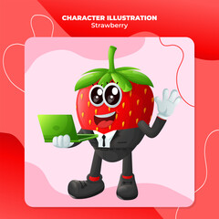 Cute strawberry character typing on a computer