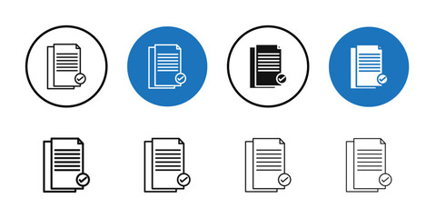 Accept document icon Black line art vector logo set