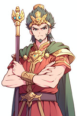 Obraz premium Fantasy Warrior in Golden Armor with Serious Expression