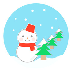 雪だるまともみの木の冬のイラスト