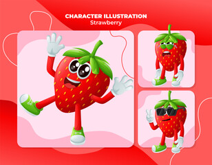 Cute strawberry characters with emoticon faces