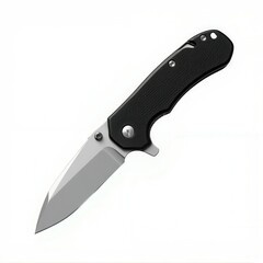 Obraz premium Black folding knife on white isolated background