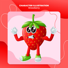 Cute strawberry character showing off his muscles