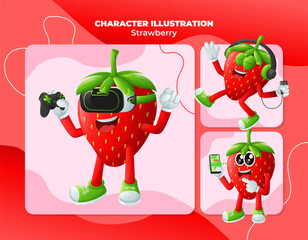 Cute strawberry characters and technology