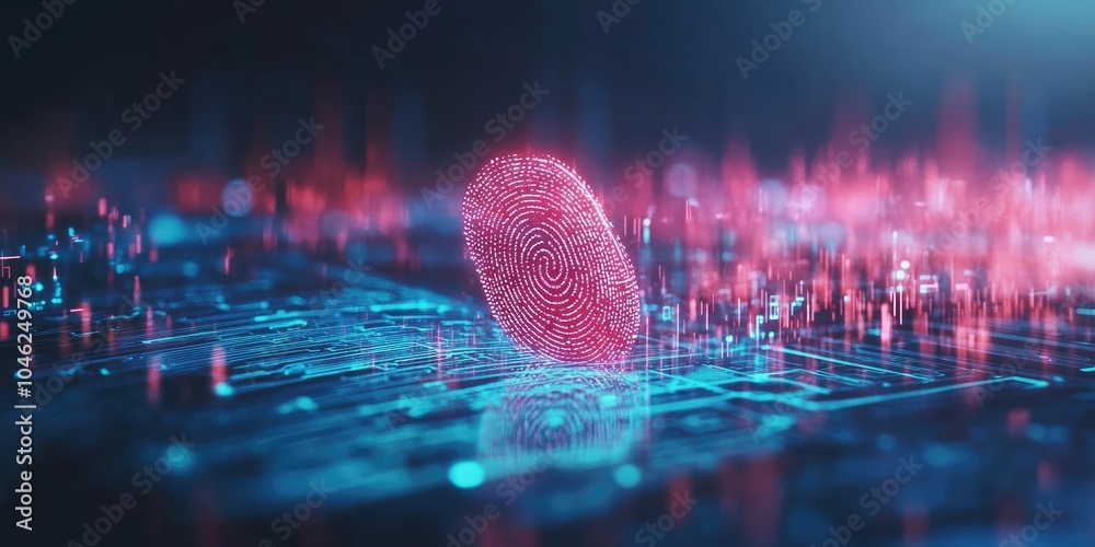 Leinwandbilder futuristic digital processing of biometric identification fingerprint scanner for access personal fi