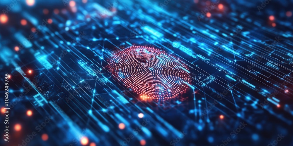 Leinwandbilder futuristic digital processing of biometric identification fingerprint scanner for access personal fi