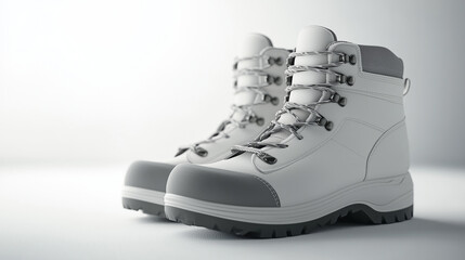 These sleek white hiking boots showcase durability and modern design,ideal for outdoor enthusiasts seeking both style and performance on their adventures,copy space