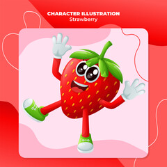Cute strawberry character smiling with a happy expression