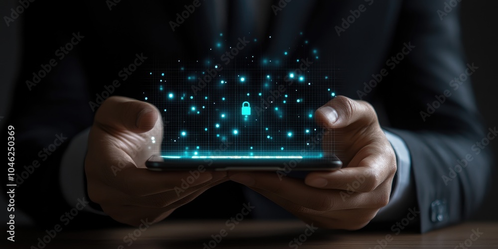 Leinwandbilder Cybersecurity and privacy concepts to protect data. Lock icon and internet network security technology. Businessman protecting personal data on smart phone with virtual s
