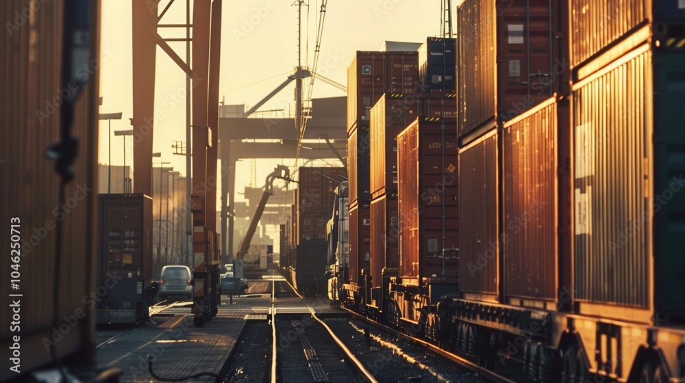 Aufkleber containers are being efficiently transferred from a truck to a train at a transport hub during the g