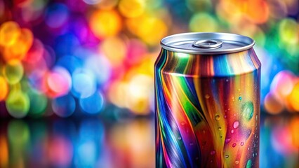 Fototapeta premium A close-up of a colorful energy drink can with a blurred background, wellness, nutrition, vitamins, sports