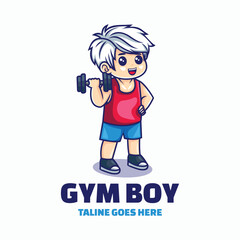 Vector Logo Illustration Gym Boy Mascot Cartoon Style