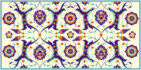 Vector illustration of traditional turkish tezhip floral ornament on cream color background, and beautiful tezhip floral, suitable for frame, arabic calligraphy, background, islamic decoration