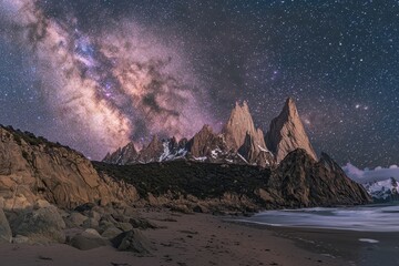 Obraz premium Majestic Mountain Range Under Starry Night Sky