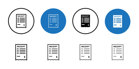 Fototapeta premium Receipt icon Black line art vector logo set
