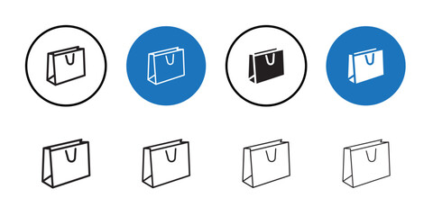 Shopping bag icon Black line art vector logo set