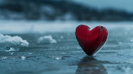 Fototapeta premium A melting heart in a frozen landscape