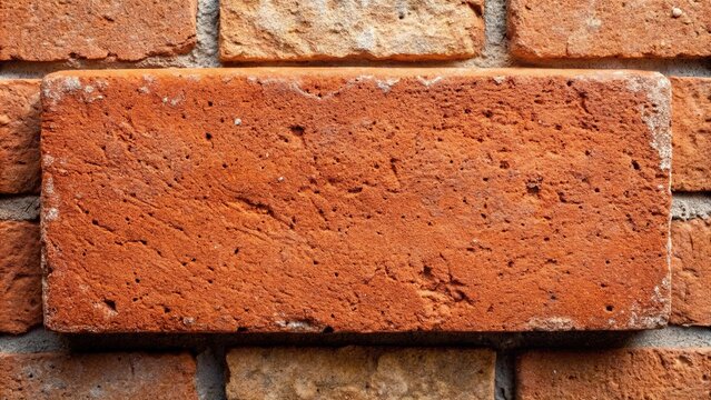 A macro photograph of a single brick with visible texture and grout, patina, texture, close-up, microscopic