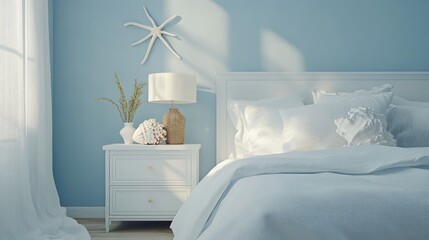 Serene Coastal Bedroom with Soft Blue Walls