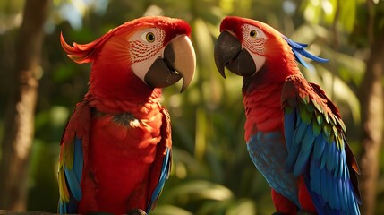 A parrot and a macaw celebrating a tropical festival