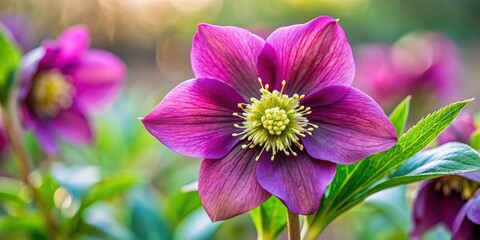 Purple hellebore flower blooming in a garden, hellebore, purple, flower, garden, nature, spring, blooming, vibrant, colorful