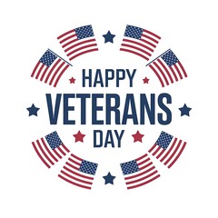 A Circle of American Flags Surrounding "Happy Veterans Day"