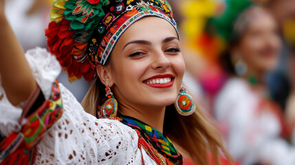Fototapeta premium Bulgarian culture represented through a mix of traditional music and dance performances at a lively street festival