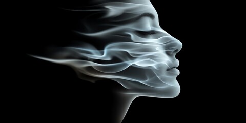 Smoke and shadow abstract portrait, face formed by ethereal wisps, mysterious mood