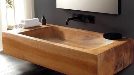 Elegant Wooden Sink in Modern Bathroom Setting