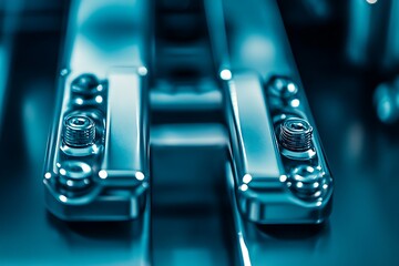 Obraz premium Close-up of metallic components with screws, showcasing precision engineering.